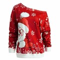 KEERADS Fashion Women Merry Christmas Santa Claus Snow Print Skew Collar Strapless Tops Sweatshirt Blouse T-Shirt
