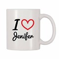11 oz Coffee Mug, I Love Jenifer Personalized Name Coffee Mug, Tea Cup, White Ceramic Coffee or Tea Mug